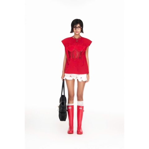 Áo thun ba lỗ độn vai đỏ - Love Struck Top