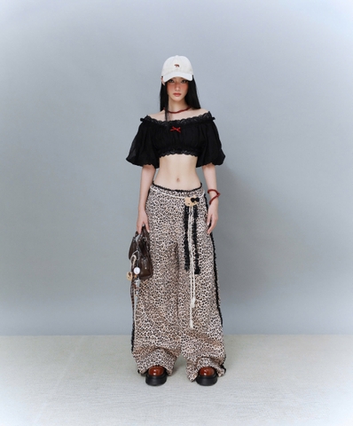 Quần ống rộng da beo phối ren - LeoPard Pants