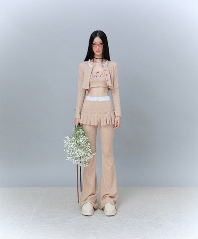 Quần thun dài ống loe giả chân váy phối ren - Peach Melor Pants
