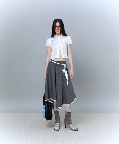 Áo sơ mi lửng voan ánh kim tay ngắn - Kuromi Top