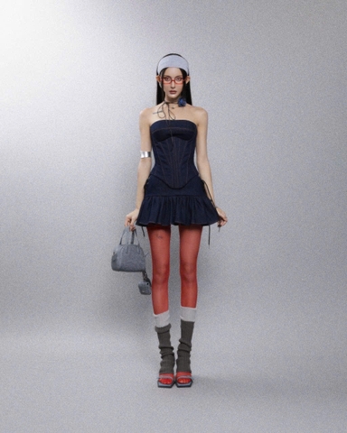 Áo corset denim cúp ngực thắt dây - Dolphin Top