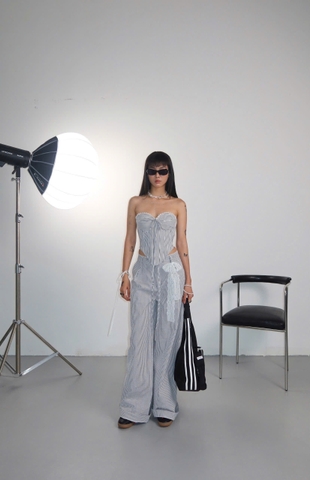 Áo corset kẻ sọc xám - Fireflies Top