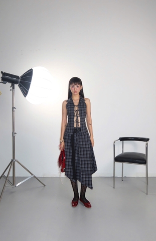 Áo cổ yếm caro thắt dây hở lưng - Foggy Top