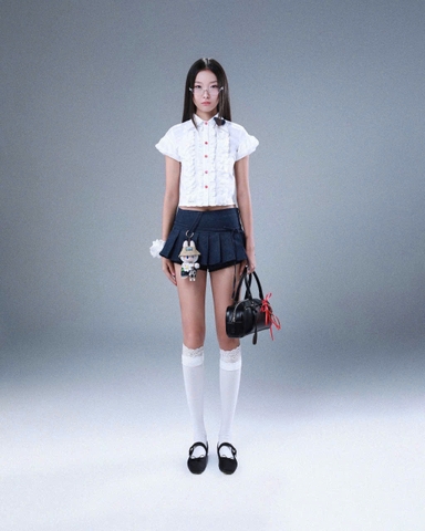 Chân váy denim ngắn xếp ly phối ren - Judo Skirt