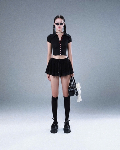 Chân váy thun ngắn xếp ly phối ren - Degree Skirt