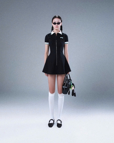 Áo croptop thun đen tay ngắn cổ polo - Hora Top