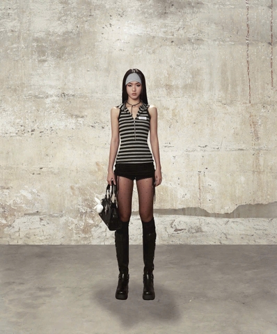 Áo thun sọc không tay cổ polo có nón - Mantra Top