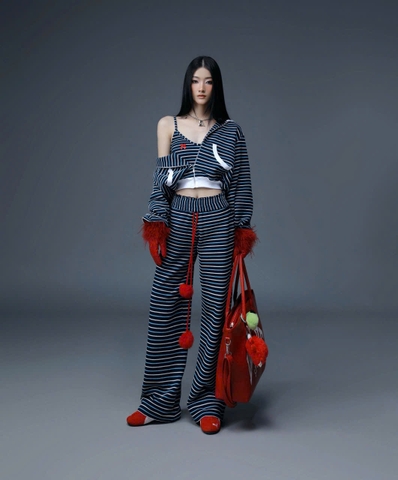 Quần dài ống rộng lưng thun sọc xanh - Rudolph Pants