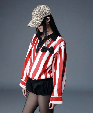 Áo polo tay dài sọc đỏ - Candy Cane Top
