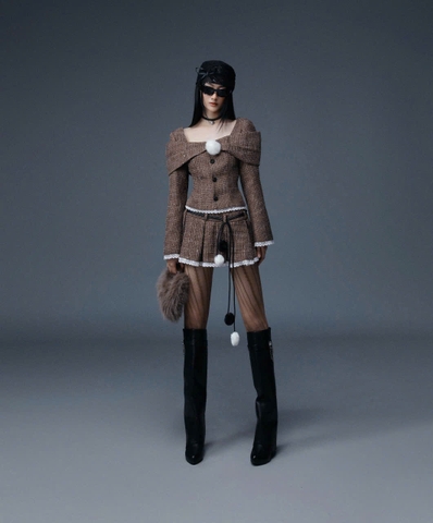 Chân váy dạ ngắn xếp ly phối ren - Pine Cone Skirt