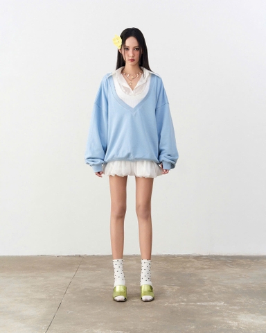 Áo khoác tròng cổ tay dài phồng - Blue SDC Sweater