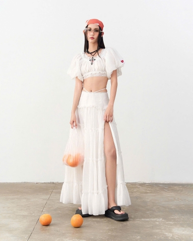 Chân váy dài xòe xẻ đùi phối ren - Wetsy Long Skirt