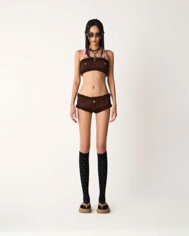 Áo croptop nâu viền bèo phối dây vai - Brad Croptop