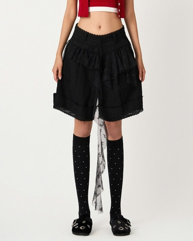 Quần lửng jeans đen phối ren - Yumi Shorts in Black