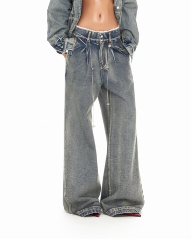 Quần denim dài ống rộng phối ren - Shadow Pants