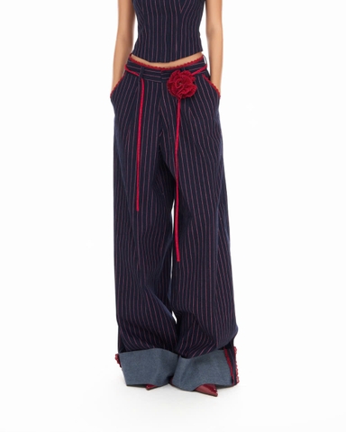 Quần dài ống rộng sắn gấu sọc phối ren - VIOLET SHARK PANTS