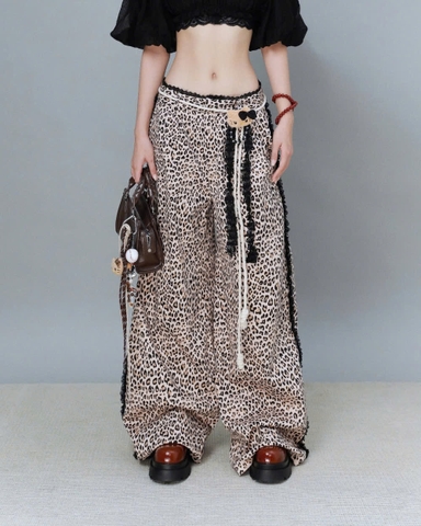 Quần ống rộng da beo phối ren - LeoPard Pants