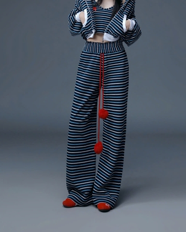 Quần dài ống rộng lưng thun sọc xanh - Rudolph Pants