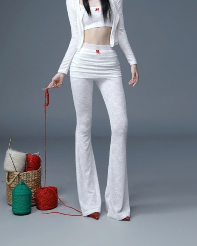 Quần dài trắng ống loe giả váy phối ren - White Melor Pants