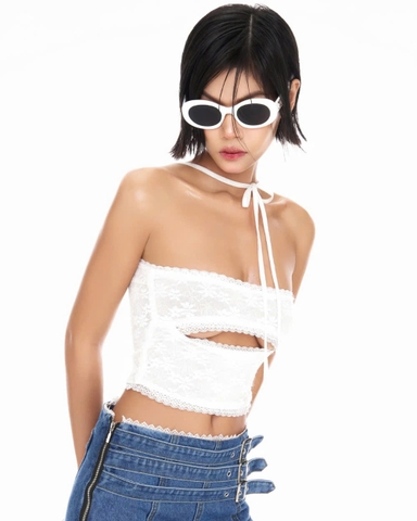 Áo croptop ren trắng 2 dây - Sky Drip Top