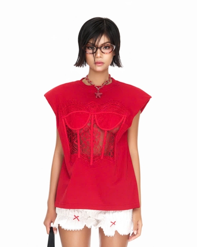 Áo thun ba lỗ độn vai đỏ - Love Struck Top