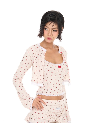 Set áo khoác lửng tay dài và áo croptop hai dây phối ren - Lolita Top