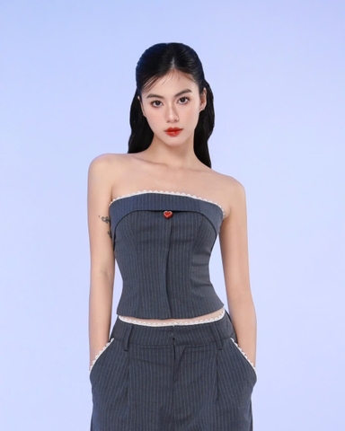 Áo corset cúp ngực sọc xám phối ren - Dempsey Top