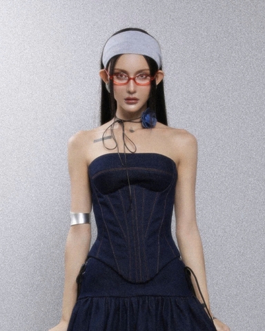 Áo corset denim cúp ngực thắt dây - Dolphin Top