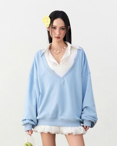 Áo khoác tròng cổ tay dài phồng - Blue SDC Sweater