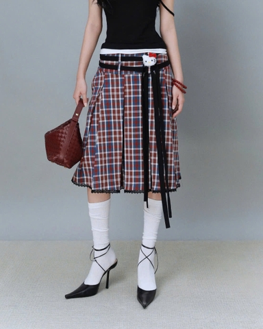 Chân váy lửng sọc caro phối ren - Kitty Skirt