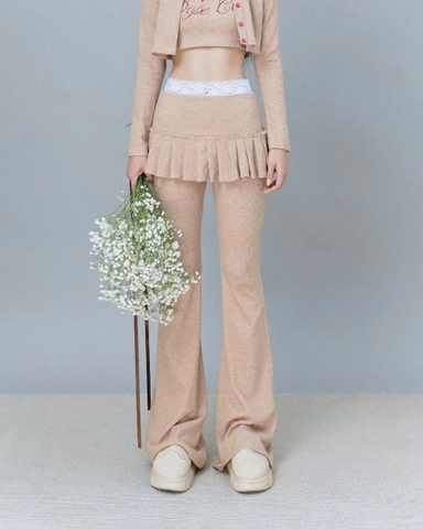 Quần thun dài ống loe giả chân váy phối ren - Peach Melor Pants