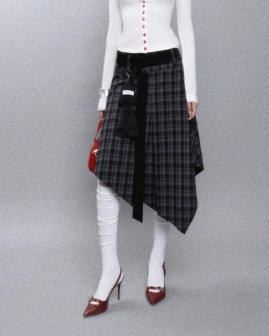 Chân váy lửng caro vạt xéo kèm thắt lưng - Fox Skirt