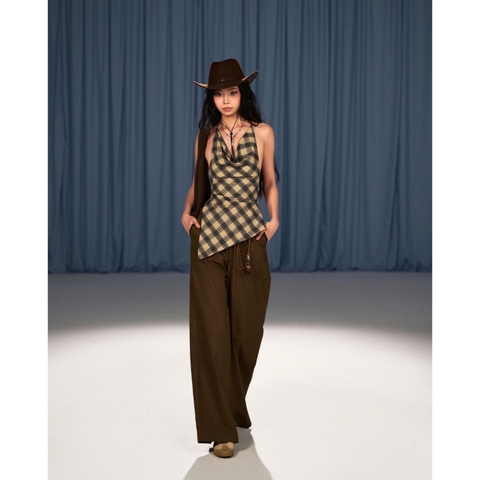Quần dài ống rộng nâu phối ren - Brown Shark Pants