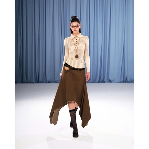 Áo thun sọc vàng tay dài cổ polo - Cocoa Crepe Top