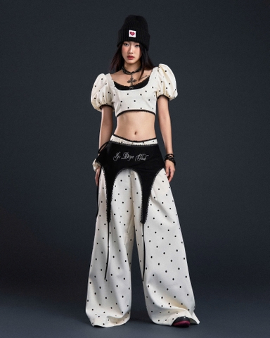 Áo croptop chấm bi tay phồng - Echo Top