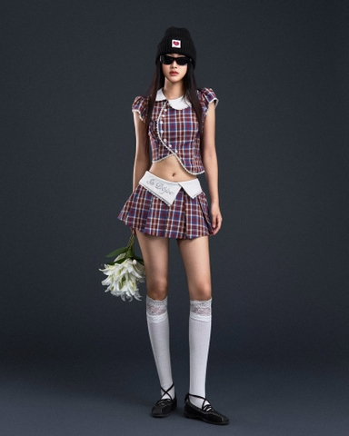 Chân váy ngắn sọc caro lưng gập - Calla Skirt