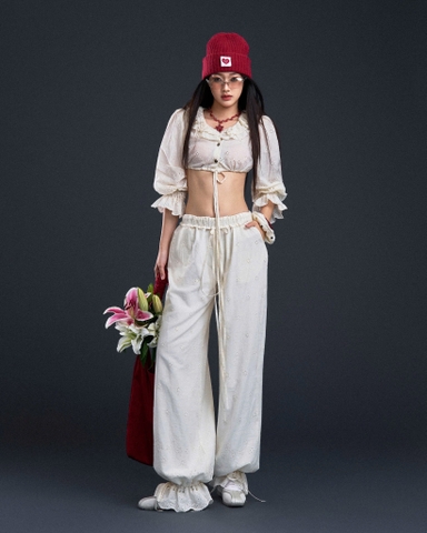 Áo croptop ren kem tay dài phồng - Drift Top