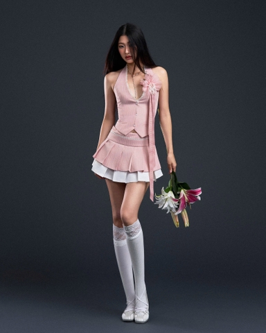 Chân váy ngắn hai lớp hồng phối trắng - Pink Koala Skirt