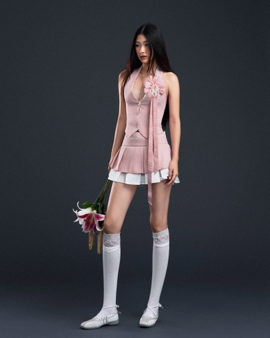 Chân váy ngắn hai lớp hồng phối trắng - Pink Koala Skirt