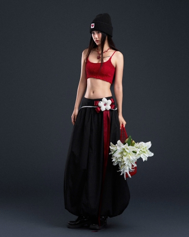 Chân váy vải dù dài bí đen - Lantern Skirt