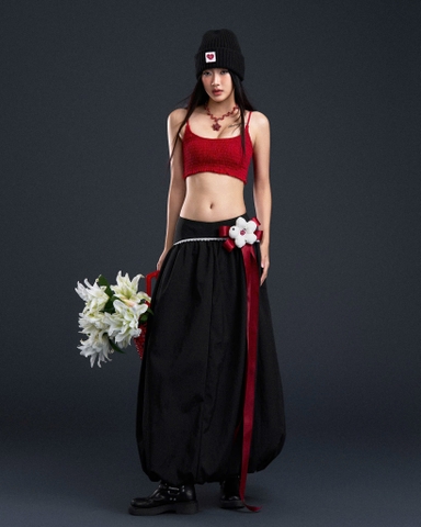 Chân váy vải dù dài bí đen - Lantern Skirt