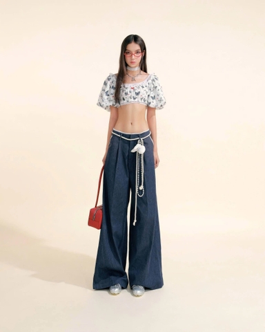 Áo croptop tay phồng voan hoạ tiết bướm - Butterfly Croptop