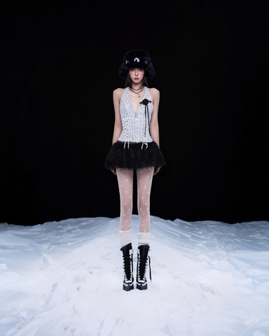 Áo corset cổ yếm dạ tweed - Snow Bear Corset