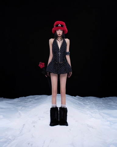 Áo corset đen chấm bi - Polka Bear Corset