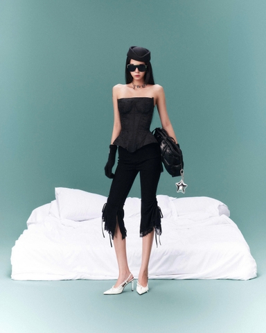 Corset đen cúp ngực vải gấm - Black Vow Corset