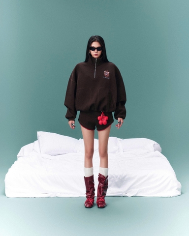 Quần thun ngắn phối ren - Brown Quarter Shorts