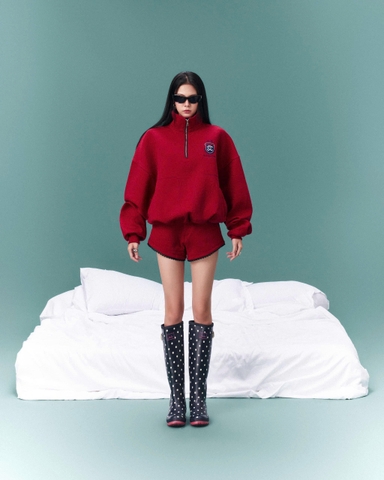Áo sweater nỉ nửa khóa kéo form boxy - Red Quarter Zip Sweater