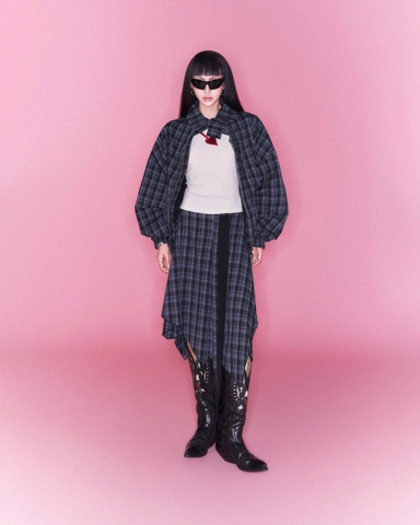 Áo khoác dài sọc caro xanh - Fox Coat