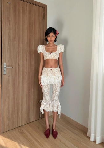 Áo croptop ren trắng tay búp - Heatwave Croptop