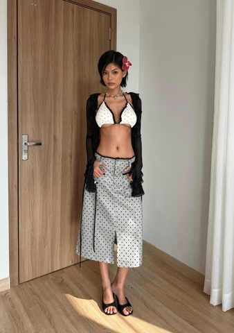 Chân váy lửng xám chấm bi đứng form - Aura Skirt